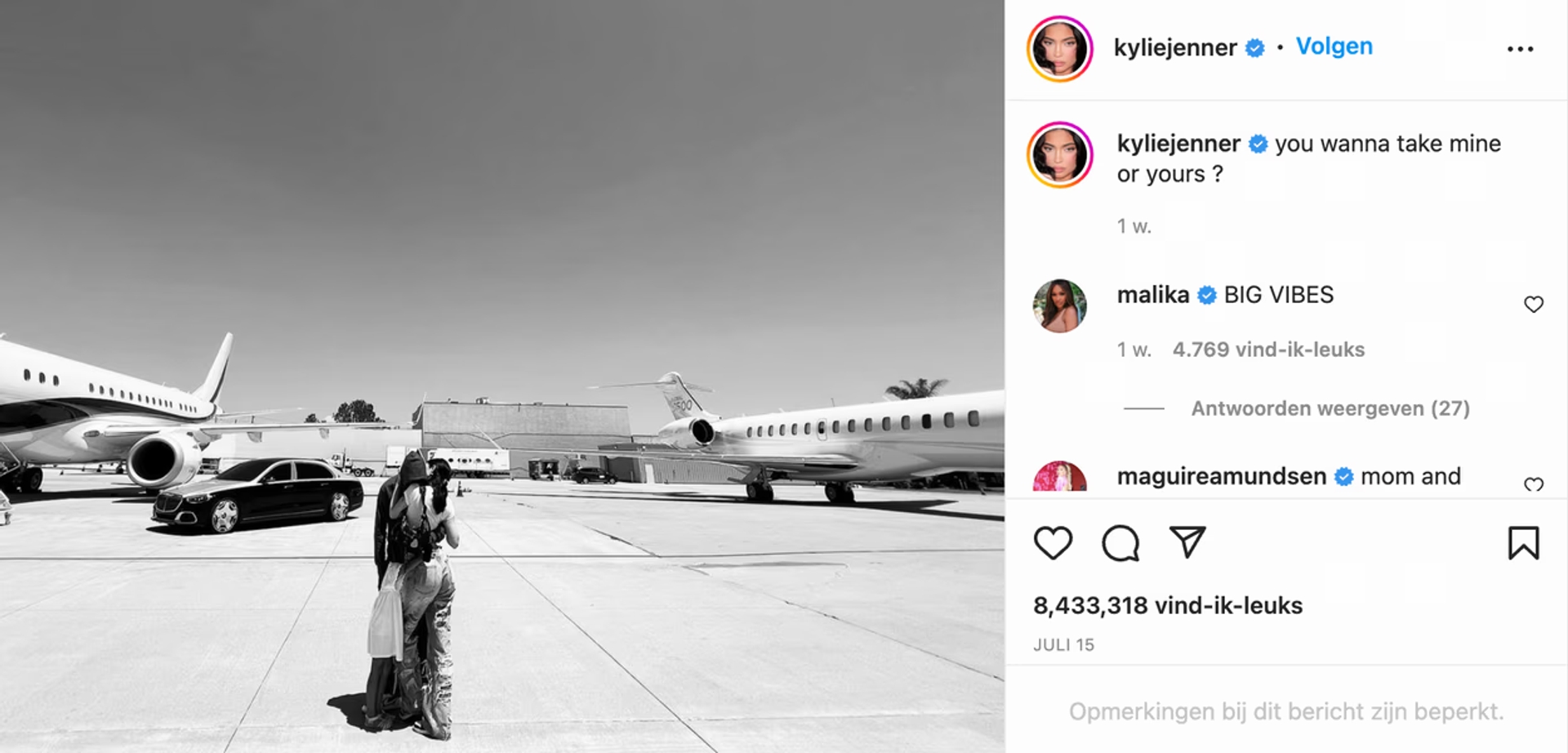 Kylie Jenner bij haar privéjet