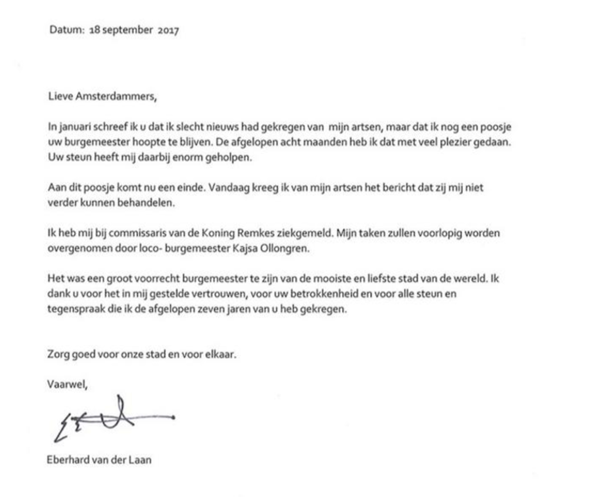 Brief Eberhard van der Laan