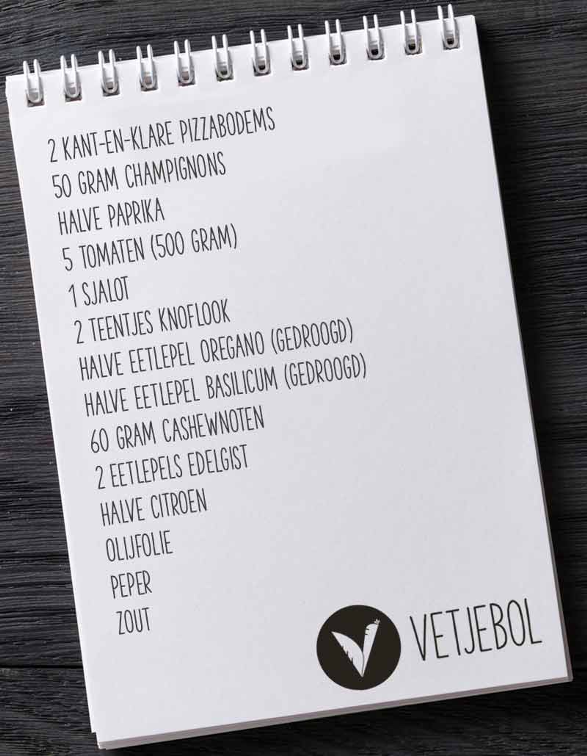 Boodschappenlijstje Vetjebol Vegan Pizza
