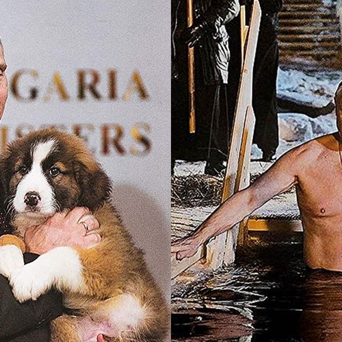 Poetin knuffelt met hondjes op zijn nieuwe kalender
